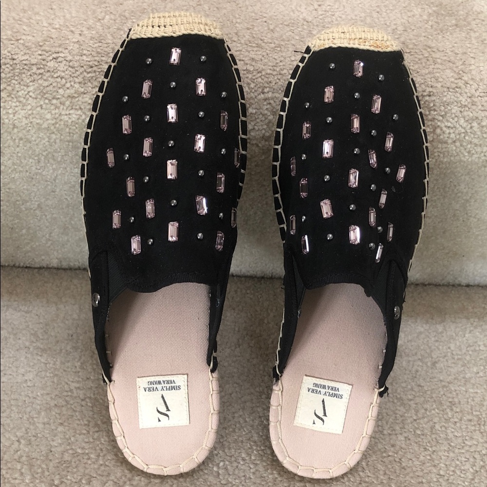Vera Wang Black and Pink Embellished Espadrilles